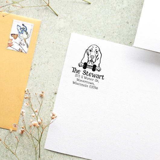 Aangepast Basset Hound Dog Retouradres, Rubberstempel