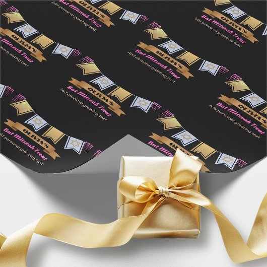 Aangepast BBT Mitzvah Black Pink Gold Cadeaupapier