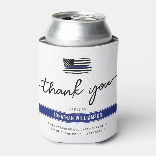 Aangepast bedankje politieagent pensioen cadeau blikjeskoeler (Blikje Voorkant)