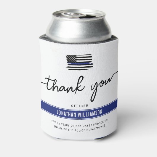 Aangepast bedankje politieagent pensioen cadeau blikjeskoeler (Blikje Achterkant)