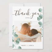 Aangepast bedankt 2 Foto Weduwkaarten met eucalypt Kaart (Voorkant)