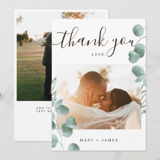 Aangepast bedankt 2 Foto Weduwkaarten met eucalypt Kaart (Voorkant / Achterkant)