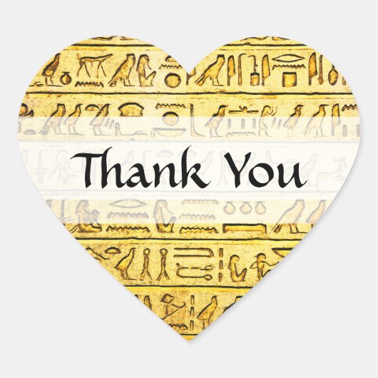 Aangepast "Bedankt" Egyptische Hieroglyphs Yellow Hart Sticker (Voorkant)