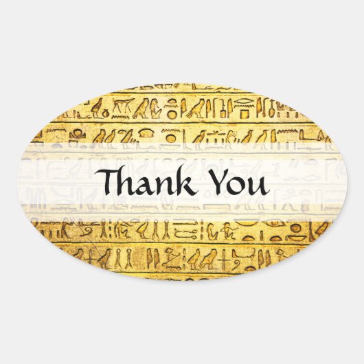 Aangepast "Bedankt" Egyptische Hieroglyphs Yellow Ovale Sticker (Voorkant)