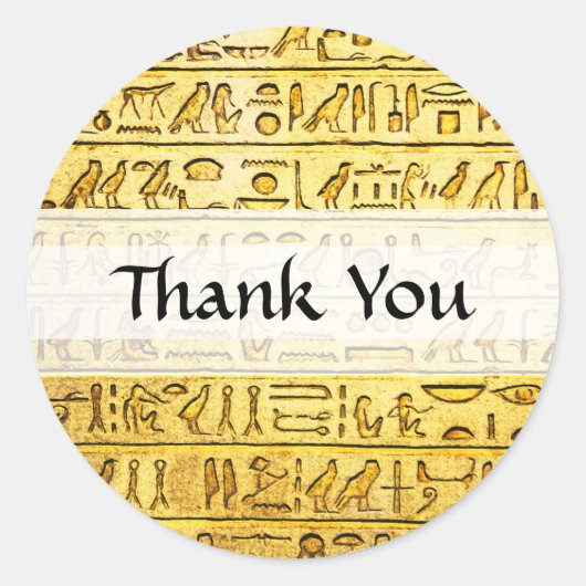 Aangepast "Bedankt" Egyptische Hieroglyphs Yellow Ronde Sticker (Voorkant)