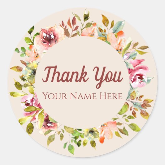 Aangepast bedankt Typografie met Waterverf ventila Ronde Sticker (Voorkant)