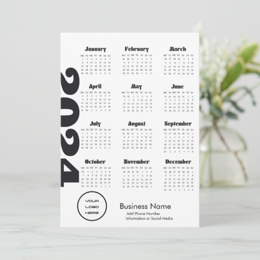 Aangepast bedrijf 2024 Kalender Zwart-wit Programmakaart (Staand voorkant)