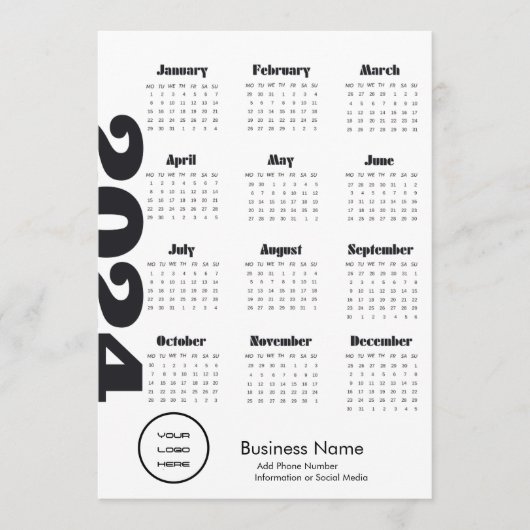 Aangepast bedrijf 2024 Kalender Zwart-wit Programmakaart (Voorkant)