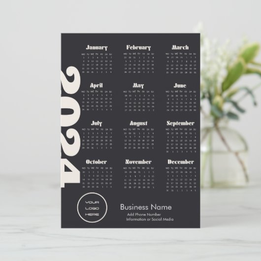 Aangepast bedrijf 2024 Kalender Zwart-wit Programmakaart (Staand voorkant)