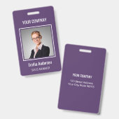 Aangepast bedrijf Basic Employee Name Photo Paars Badge (Front & Back)