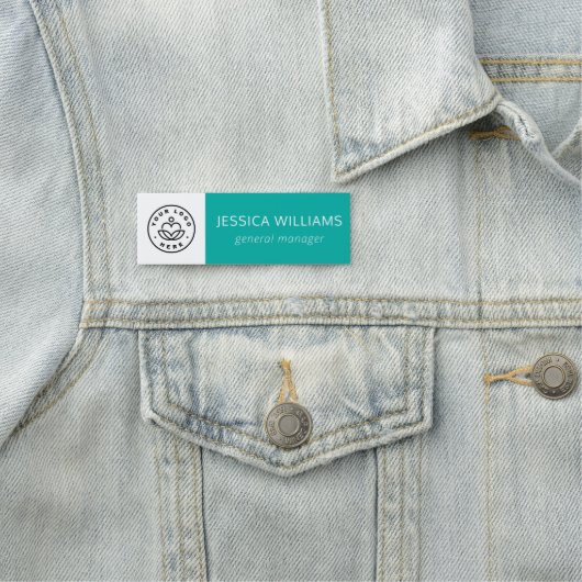 Aangepast bedrijf Logo Blauwgroen medewerker Naamplaatje (In situ)