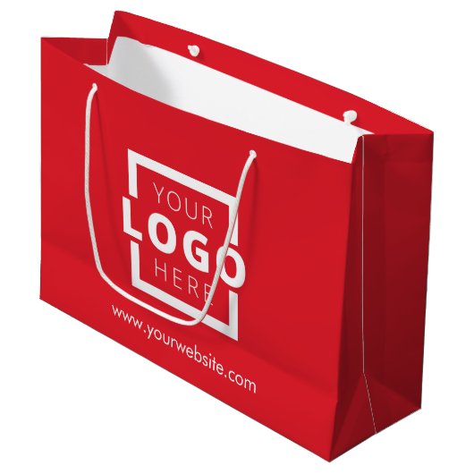 Aangepast bedrijf Logo Business Promo Red Shoping Groot Cadeauzakje (Voorkant Gekanteld)