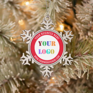 Aangepast bedrijf Logo en tekst kerstversiering Tin Sneeuwvlok Ornament