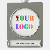 Aangepast bedrijf Logo en tekst kerstversiering Verzilverd Banner Ornament (Voorkant)