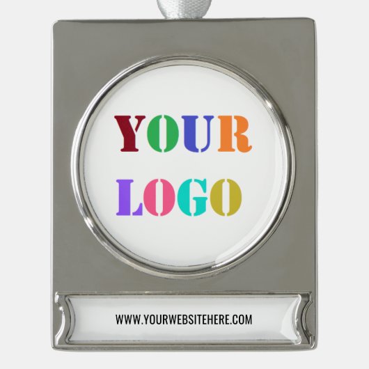 Aangepast bedrijf Logo en tekst kerstversiering Verzilverd Banner Ornament (Voorkant)