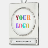 Aangepast bedrijf Logo en tekst kerstversiering Verzilverd Banner Ornament (Links)