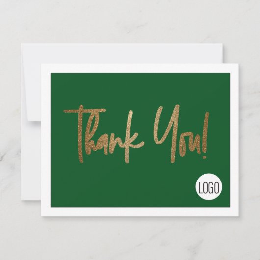 Aangepast bedrijf Logo Social Faux Gold Green Bedankkaart (Voorkant)