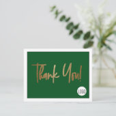 Aangepast bedrijf Logo Social Faux Gold Green Bedankkaart (Staand voorkant)