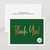 Aangepast bedrijf Logo Social Faux Gold Green Bedankkaart (Voorkant / Achterkant)