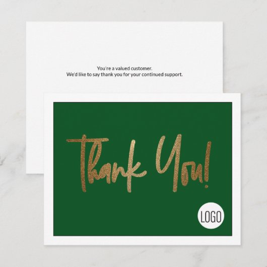 Aangepast bedrijf Logo Social Faux Gold Green Bedankkaart (Voorkant / Achterkant)