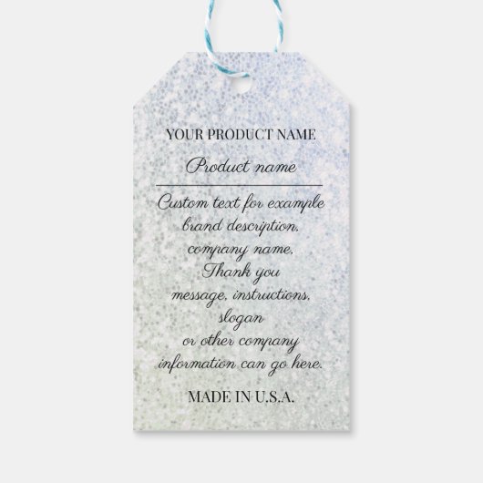 Aangepast bedrijf - Productbeschrijving Glitter Cadeaulabel (Achterkant)