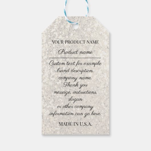 Aangepast bedrijf - Productbeschrijving Glitter Cadeaulabel (Achterkant)