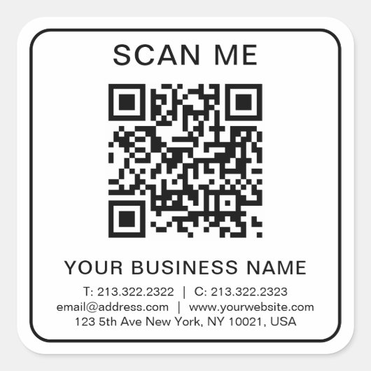 Aangepast Bedrijf QR Code Info Wit Eenvoudig Vierkante Sticker (Voorkant)