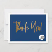 Aangepast bedrijf - Sociale Faux Gold Blue Bedankkaart (Voorkant)