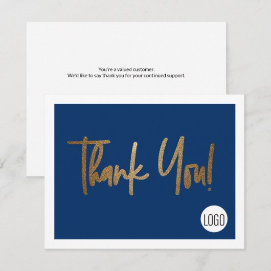 Aangepast bedrijf - Sociale Faux Gold Blue Bedankkaart (Voorkant / Achterkant)