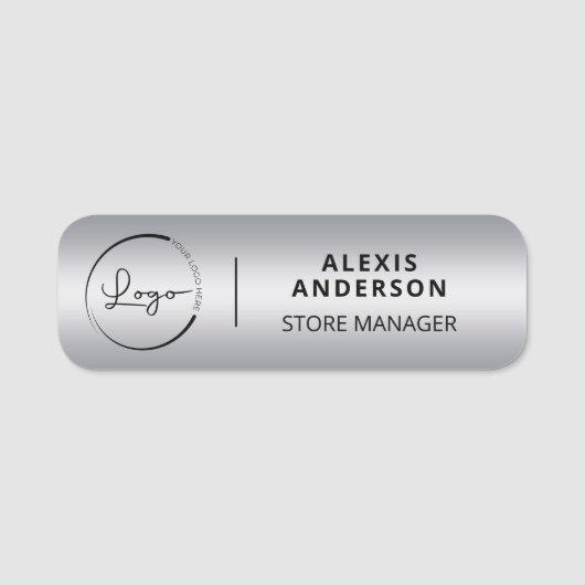 Aangepast Bedrijf Zakelijk Logo Faux Silver Naamplaatje (Voorkant)