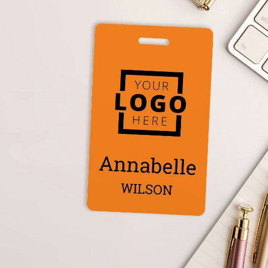 Aangepast bedrijfs Logo Basic Employee Name Oranje Badge