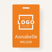 Aangepast bedrijfs Logo Basic Employee Name Oranje Badge (Voorkant)