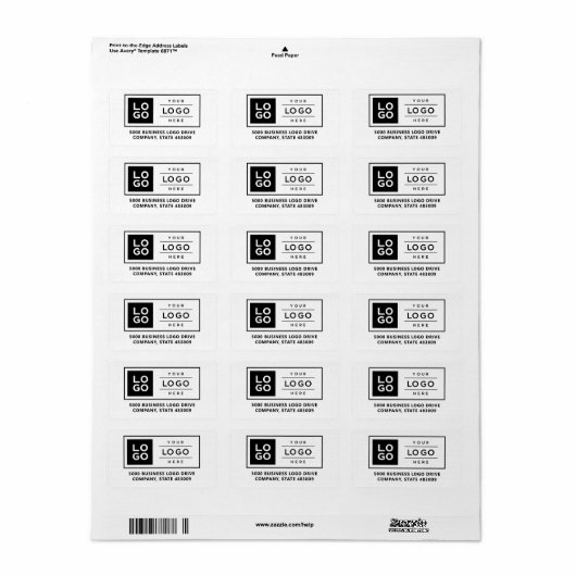 Aangepast bedrijfs Logo Witte Bedrijf Gemermerd Ad Etiket (Full Sheet)