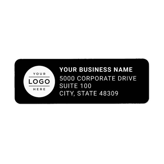 Aangepast bedrijfsadres voor zwarte Logo Etiket (Voorkant)