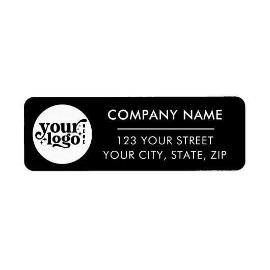 Aangepast bedrijfsadres voor zwarte Logo Etiket (Voorkant)