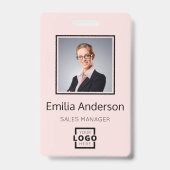 Aangepast bedrijfslogo Bar Code Werknemersfoto Roz Badge (Voorzijde)