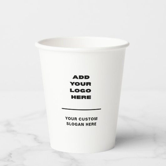 Aangepast bedrijfslogo en aangepaste tekst papieren bekers (Voorkant)