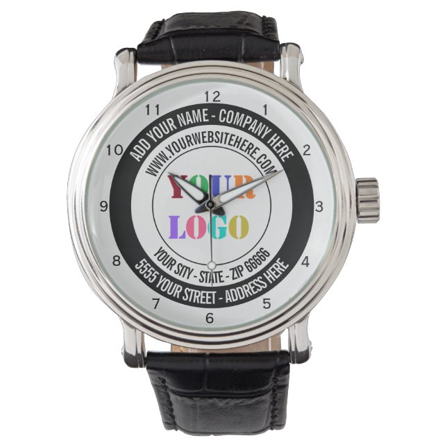 Aangepast bedrijfslogo en tekst merkhorloge cadeau horloge (Voorkant)