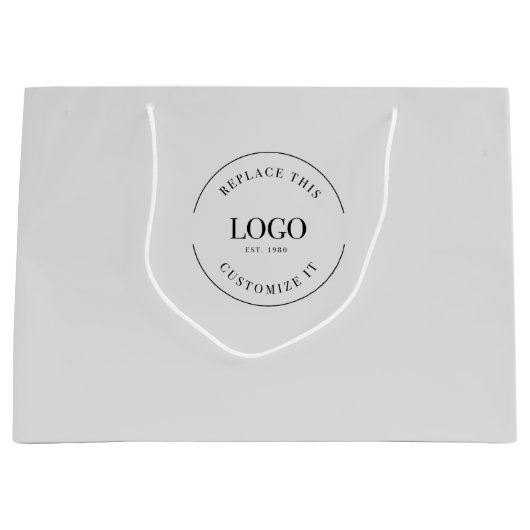 Aangepast bedrijfslogo en website grijs groot cadeauzakje (Voorkant)