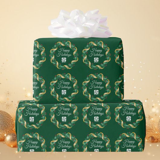 Aangepast Bedrijfslogo Groene Kerstkrans Cadeaupapier