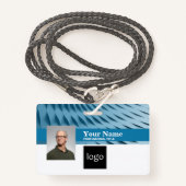 Aangepast bedrijfslogo | Naam, foto, Logo, streepj Badge (Voorkant met draagriem)