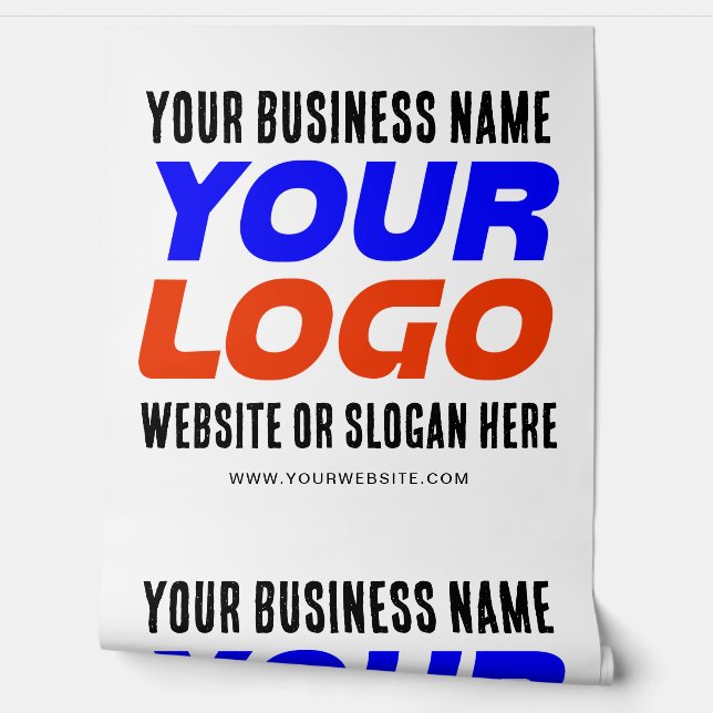 Aangepast bedrijfslogo, naam, website, slagzin behang (Afrollen)