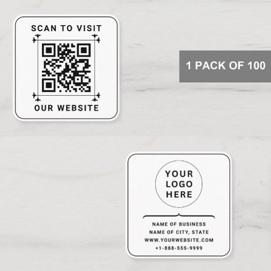 Aangepast bedrijfslogo & QR-code | Modern Wit Vierkante Visitekaartje
