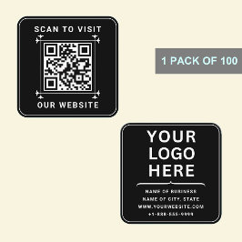 Aangepast bedrijfslogo & QR-code | Modern zwart Vierkante Visitekaartje