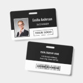 Aangepast bedrijfslogo streepjescode foto van werk badge (Voor- en achterkant)