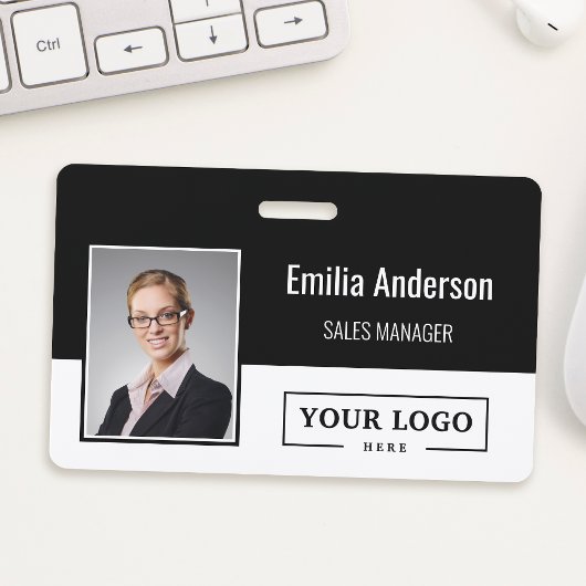 Aangepast bedrijfslogo streepjescode foto van werk badge