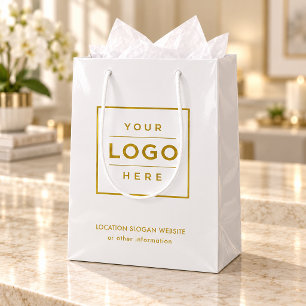 Aangepast bedrijfslogo wit goud merklogo medium cadeauzakje