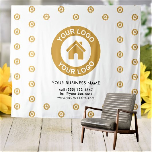 Aangepast bedrijfslogo Zakelijke evenementen Wit Wandkleed