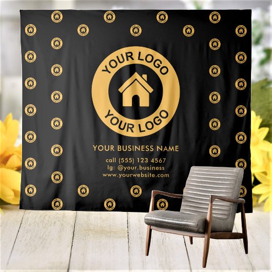 Aangepast bedrijfslogo Zakelijke evenementen Zwart Wandkleed