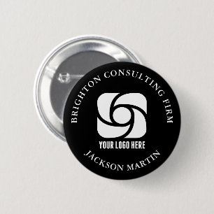 Aangepast bedrijfslogo Zakelijke naam tag Zwart Ronde Button 5,7 Cm